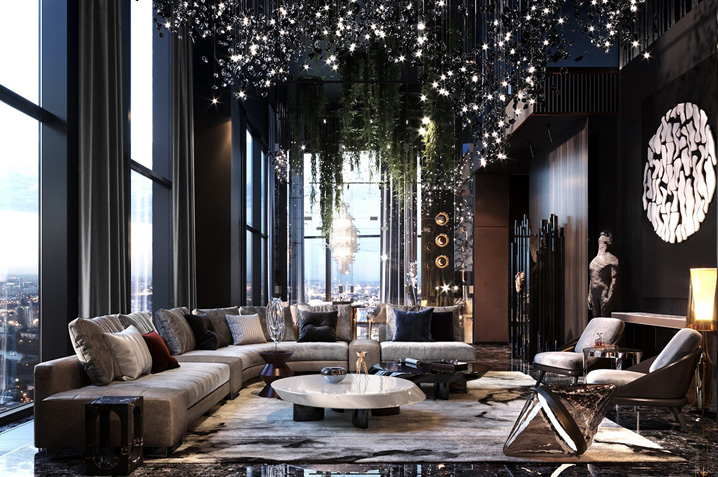 通过光线明暗对比、色彩冷暖对比、材料质地对比等